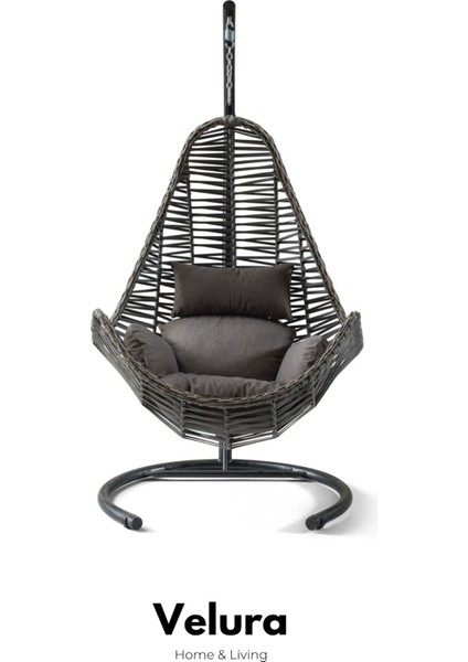 Zen Bahçe Salıncağı - Gri Rattan Gri Minder