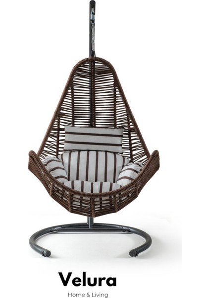 Zen Bahçe Salıncağı - Kahve Rattan Zebra Minder