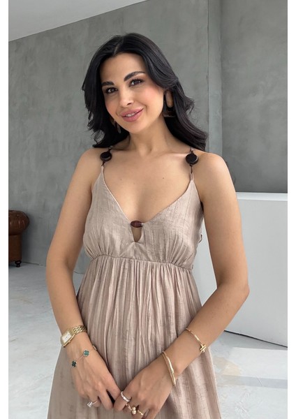 Vizon Boncuk Detaylı Askılı Elbise fiyatları