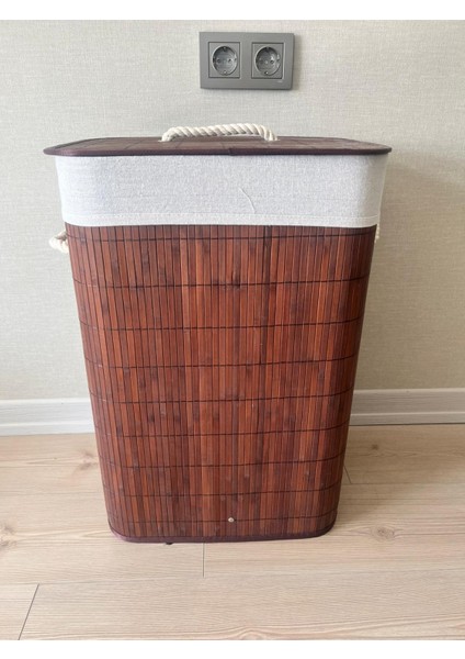 Kapaklı Halat Kulplu Bambu Çamaşır ve Oyuncak Sepeti – 72 Litre | Katlanabilir, Şık ve Doğal Tasarım (Kahverengi)