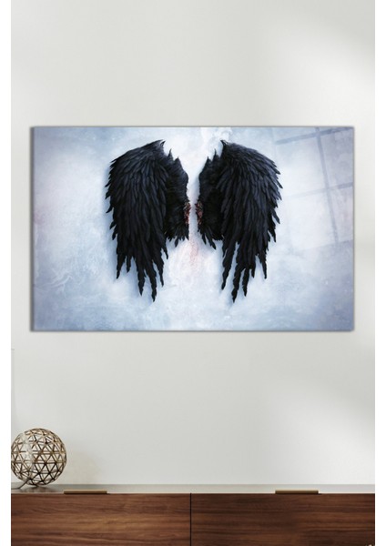 Vahşi Siyah Kanatlar Cam Tablo, Modern Ev ve Ofis Dekoru, Hediyelik Duvar Dekorasyonu, Kırılmaz Cam