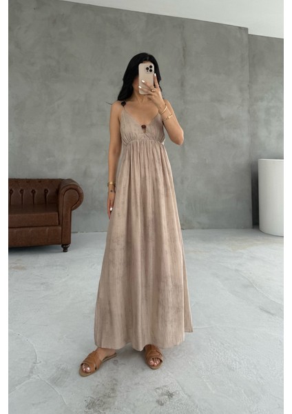 Vizon Boncuk Detaylı Askılı Elbise modelleri