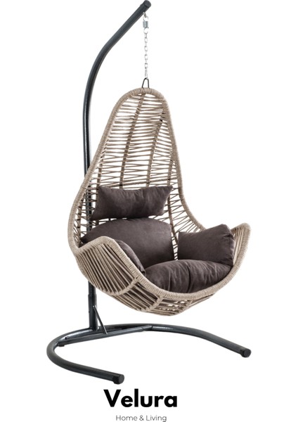 Zen Bahçe Salıncağı - Krem Rattan Gri Minder