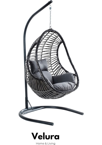 Cosmo Bahçe Salıncağı - Gri Rattan Gri Minder