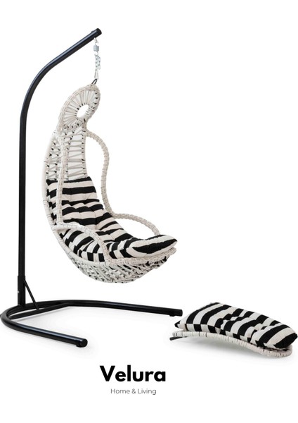Elit Bahçe Salıncağı - Beyaz Rattan Zebra Minder