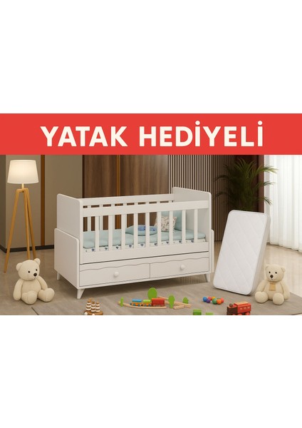 Luna Yatak Hediyeli 60*120 Ölçülerinde Anneyanı Sallanır Iki Çekmeceli Beşik