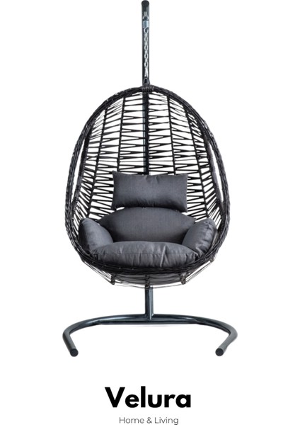 Cosmo Bahçe Salıncağı - Kahve Rattan Gri Minder