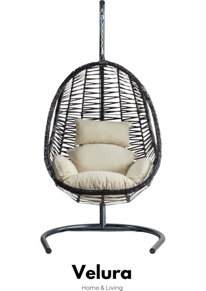 Cosmo Bahçe Salıncağı - Kahve Rattan Krem Minder