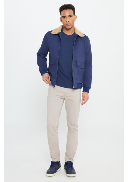 Erkek Lacivert Standart Fit Normal Kesim Gömlek Yaka Süet Görünümlü Mont fiyatları