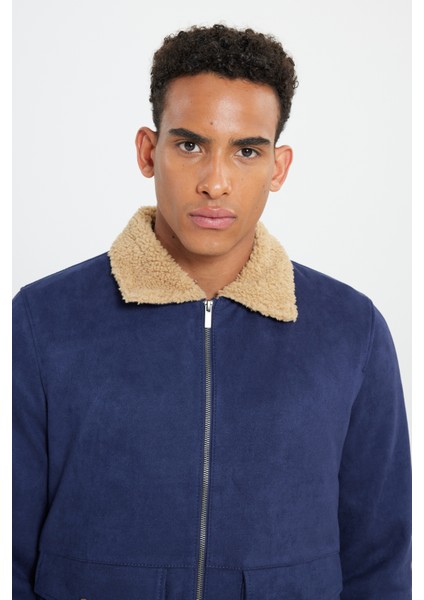 Erkek Lacivert Standart Fit Normal Kesim Gömlek Yaka Süet Görünümlü Mont fırsatları