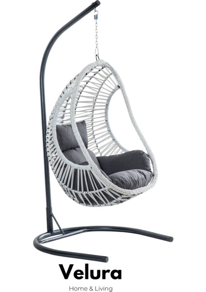 Cosmo Bahçe Salıncağı - Beyaz Rattan Gri Minder