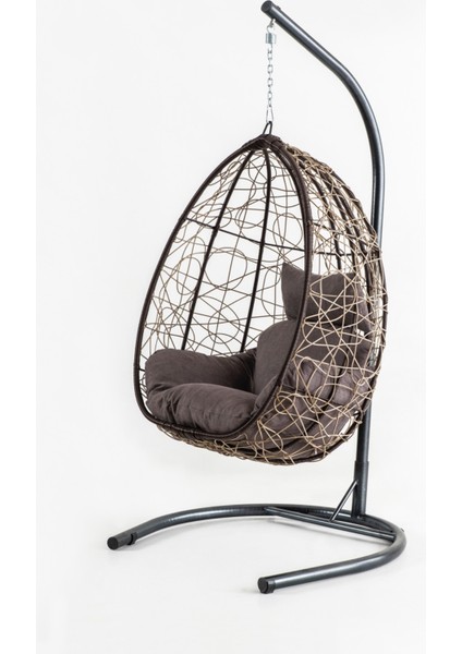 Deco Bahçe Salıncağı - Swing Açık Kahve Rattan Gri Minder