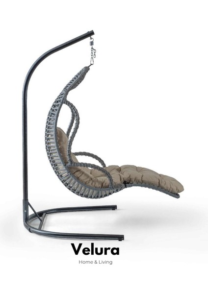 Elit Bahçe Salıncağı - Gri Rattan Krem Minder