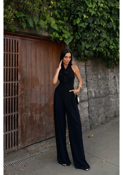 Siyah Rahat Kesim Bağlama Detaylı Tulum