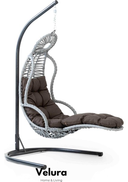 Elit Bahçe Salıncağı - Beyaz Rattan Gri Minder