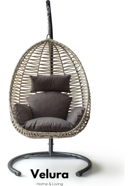 Class Bahçe Salıncağı - Krem Rattan Gri Minder