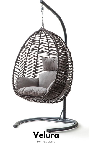 Class Bahçe Salıncağı - Kahve Rattan Gri Minder