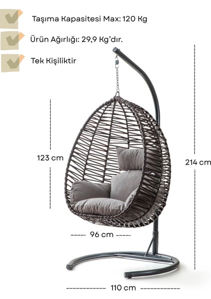 Class Bahçe Salıncağı - Kahve Rattan Gri Minder fiyatları