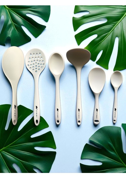 Isıya Dayanıklı Silikon Kevgir Kepçe Spatula Kaşık Seti (30-28-22-20 Cm) 6 Parça