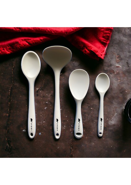 Isıya Dayanıklı Silikon Kevgir Kepçe Spatula Kaşık Seti (30-28-22-20 Cm) 6 Parça modelleri