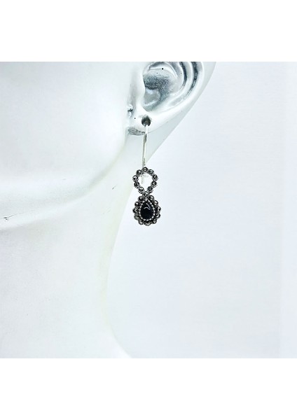 Zirkon ve Damla Model Oltu Taşı Işçilikli 925 Ayar Gümüş