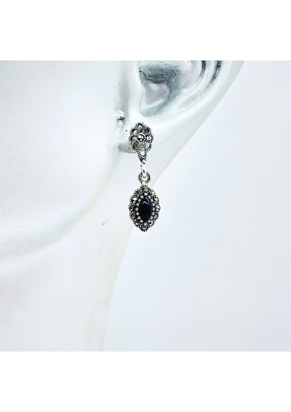 Zirkon ve Oltu Taşı Işçilikli 925 Ayar Gümüş Küpe fiyatları