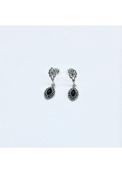 Zirkon ve Oltu Taşı Işçilikli 925 Ayar Gümüş Küpe modelleri