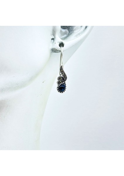 Damla Model Oltu Taşı Işçilikli 925 Ayar Gümüş Küpe