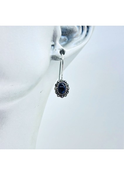 Zirkon ve Oltu Taşı Işçilikli 925 Ayar Gümüş Küpe