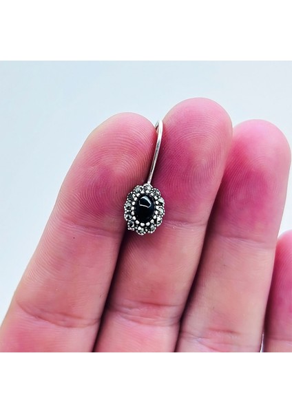 Zirkon ve Oltu Taşı Işçilikli 925 Ayar Gümüş Küpe fiyatları