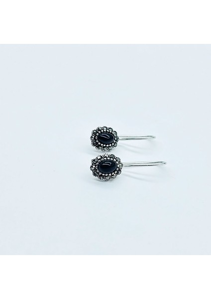 Zirkon ve Oltu Taşı Işçilikli 925 Ayar Gümüş Küpe fırsatları