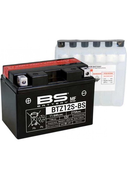 Motospartan AKÜ BTZ12S- 12V9AH FORESIGHT 250 SILVER WING400 WING600 TRANSALP650 NC700 VFR800 CROSSRUNNER YAMAHA XT 1200 Z