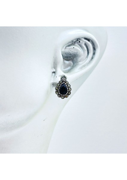 Damla Model Zirkon ve Oltu Taşı Işçilikli 925 Ayar Gümüş fiyatları