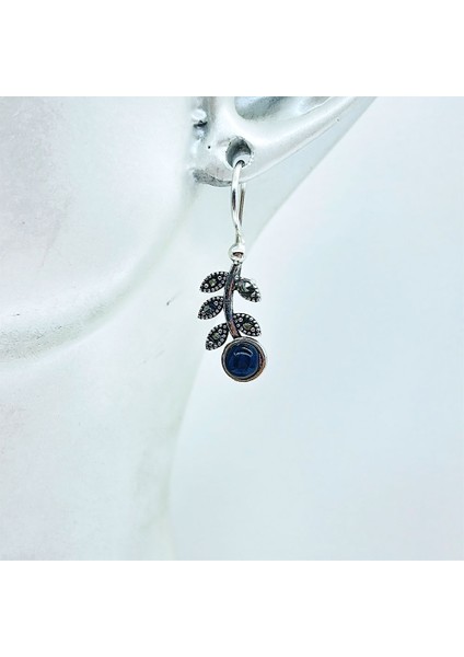 Gül Model Oltu Taşı Işçilikli 925 Ayar Gümüş Küpe