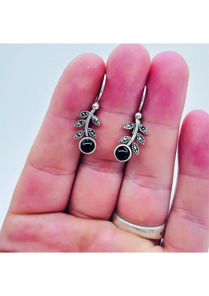 Gül Model Oltu Taşı Işçilikli 925 Ayar Gümüş Küpe modelleri