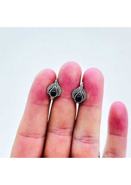 Zirkon ve Oltu Taşı Işçilikli 925 Ayar Gümüş Küpe modelleri