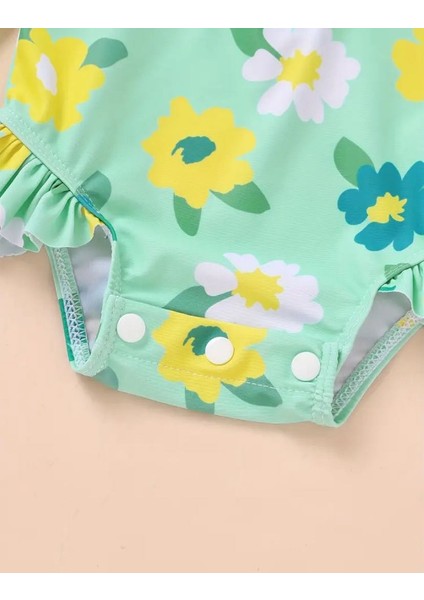 Kız Bebek Çiçek Desenli Uzun Kollu Mayo ve Şapka Takımı – Fırfır Detaylı Tek Parça Mayo modelleri