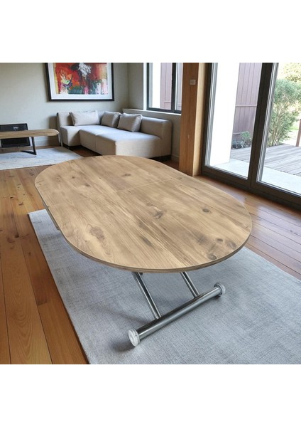 Ortadan Açılır Oval Akıllı Masa Mdf Tabla Krom Kaplama Ayaklı modelleri