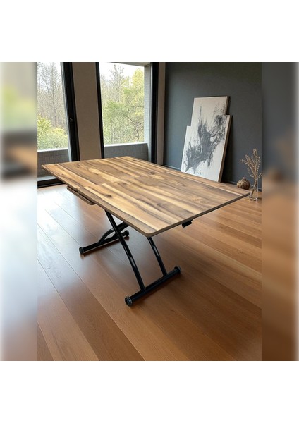 Ortadan Açılır Akıllı Masa Mdf Tabla Siyah Ayaklı