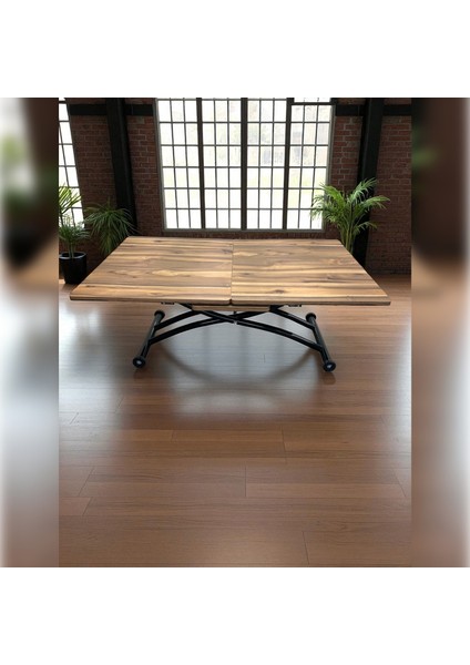 Ortadan Açılır Akıllı Masa Mdf Tabla Siyah Ayaklı