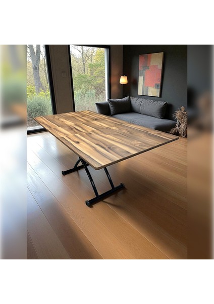 Ortadan Açılır Akıllı Masa Mdf Tabla Siyah Ayaklı