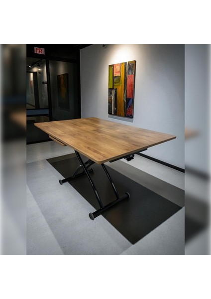 Ortadan Açılır Akıllı Masa Mdf Tabla Siyah Ayaklı