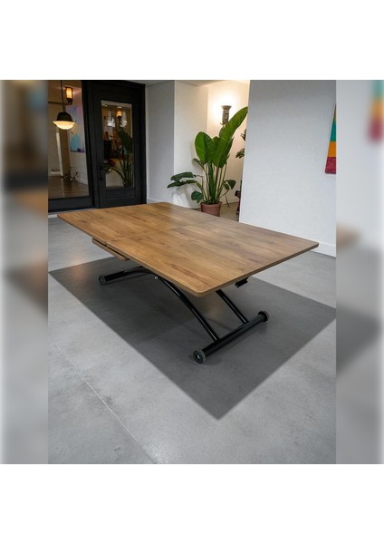 Ortadan Açılır Akıllı Masa Mdf Tabla Siyah Ayaklı