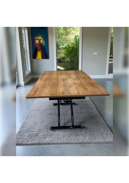 Ortadan Açılır Akıllı Masa Mdf Tabla Siyah Ayaklı