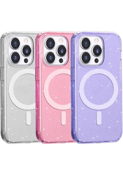 Apple iPhone 14 Pro Kılıf Magsafe Şarj Özellikli Parlayan Simli Saydam Renkli Vlmr Allstar Kapak-Mor fiyatları