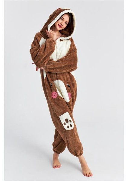 Kadın Kahve Ön Kulaklı Ayıcık Cepli Welsoft Sabahlık