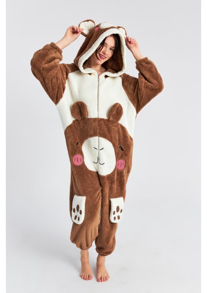 Kadın Kahve Ön Kulaklı Ayıcık Cepli Welsoft Sabahlık fiyatları