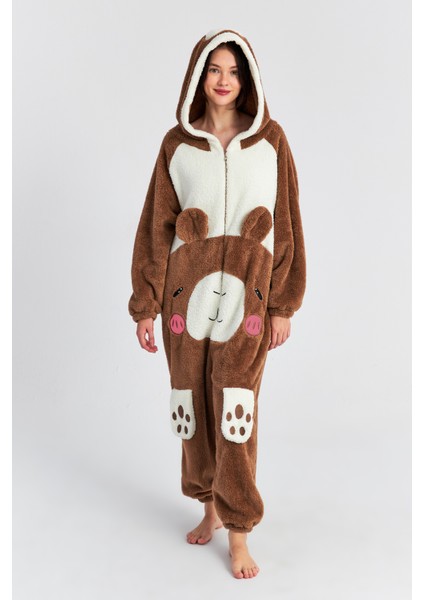 Kadın Kahve Ön Kulaklı Ayıcık Cepli Welsoft Sabahlık modelleri