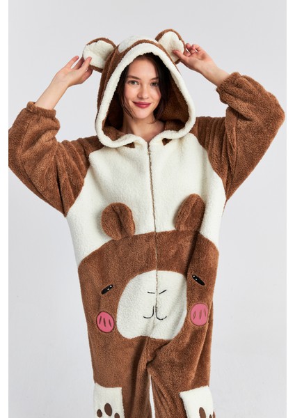 Kadın Kahve Ön Kulaklı Ayıcık Cepli Welsoft Sabahlık fırsatları