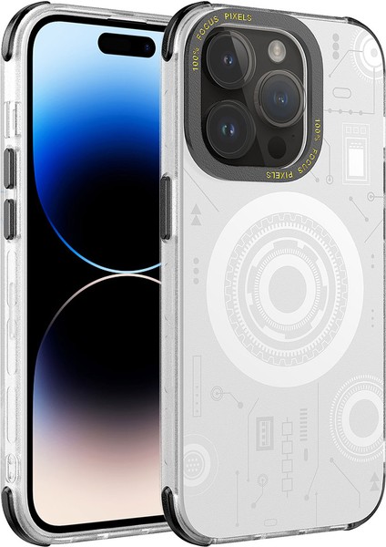 Apple iPhone 14 Pro Max Kılıf Vlmr Wireless Şarj Özellikli Desenli Hot Kapak-Beyaz